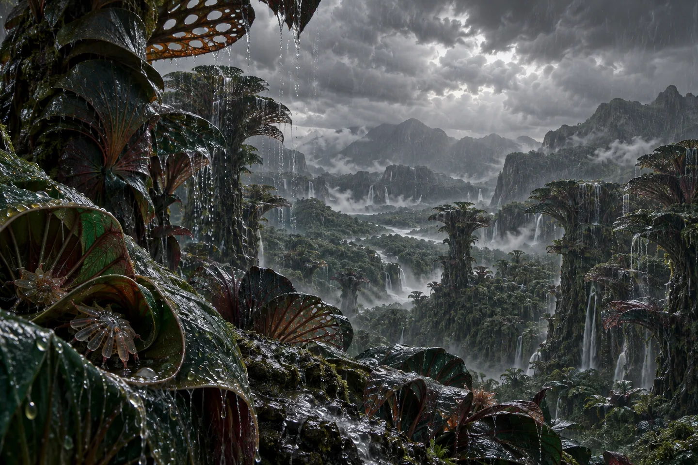 A forest beneath the rain